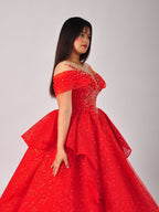 Anastasia Red Glitter Ball Gown with Beaded Corset