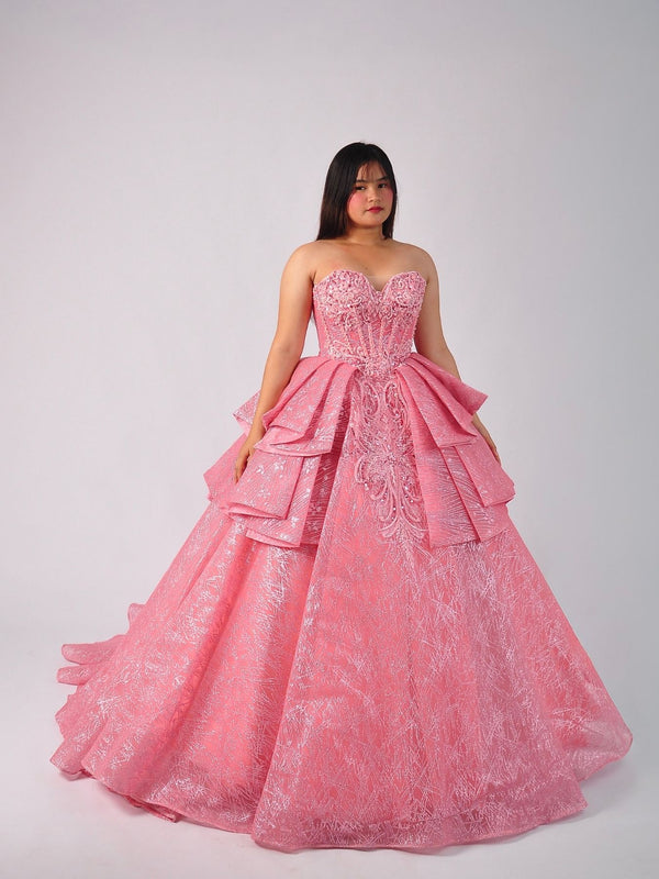 Aria Layered Glitter Ball Gown in Blush Pink