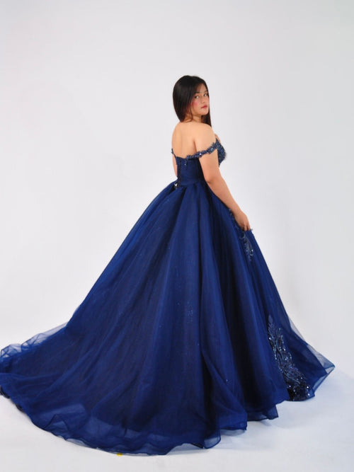Astra Midnight Blue Embellished Ball Gown