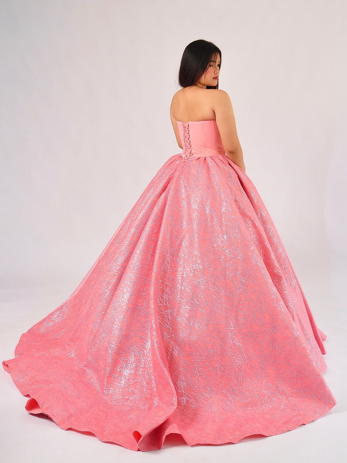 Dahlia Floral Corset Ball Gown in Blush Pink