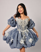 Freya 3D Floral Mini in Dusty Blue