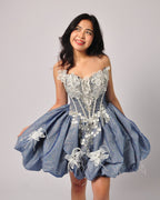 Freya 3D Floral Mini in Dusty Blue