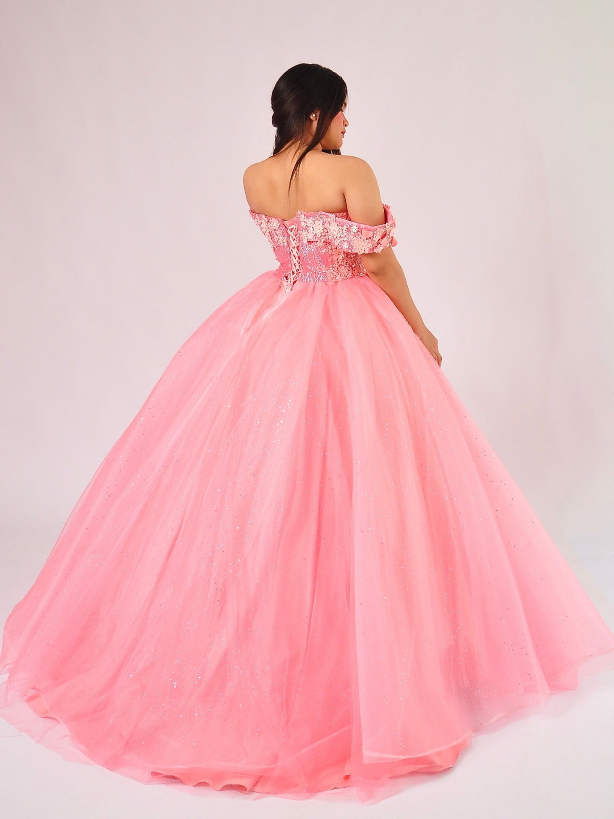 Isabella Off-Shoulder Floral Ball Gown in Blush Pink