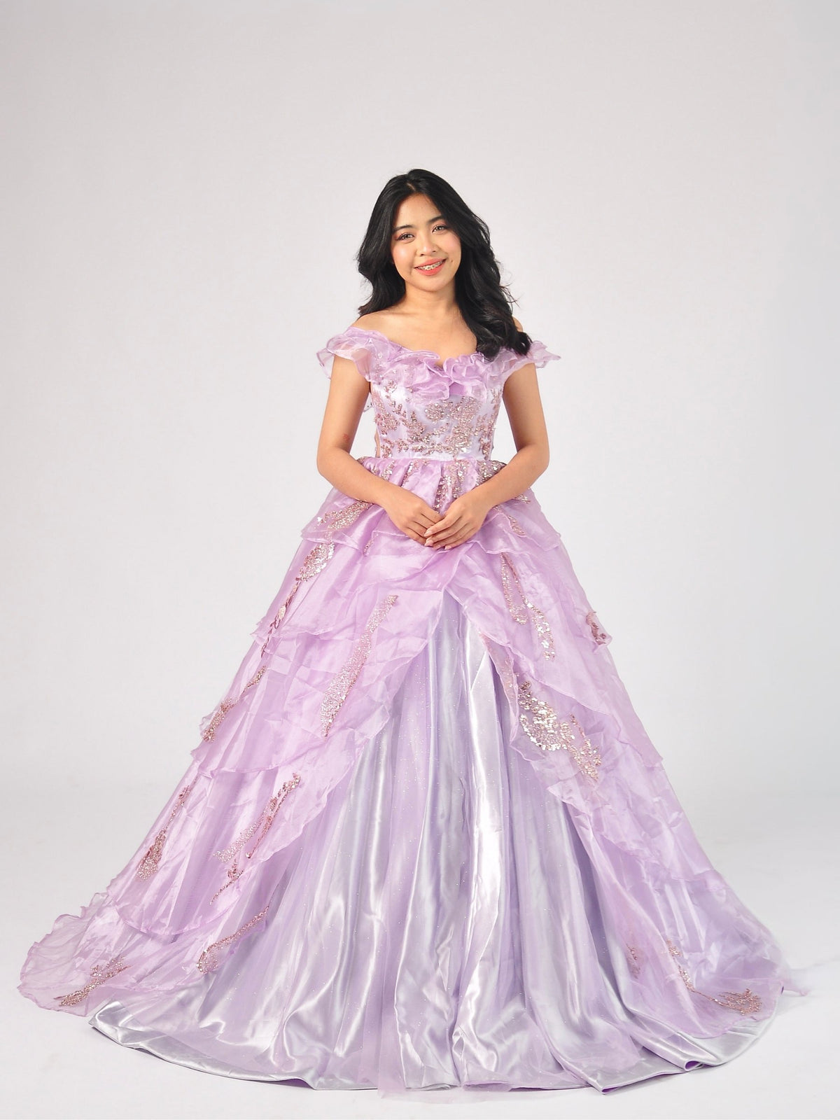 Nancy Off-Shoulder Ball Gown in Lilac