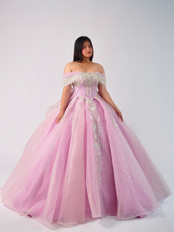 Odette Crystal Embellished Ball Gown in Blush Pink