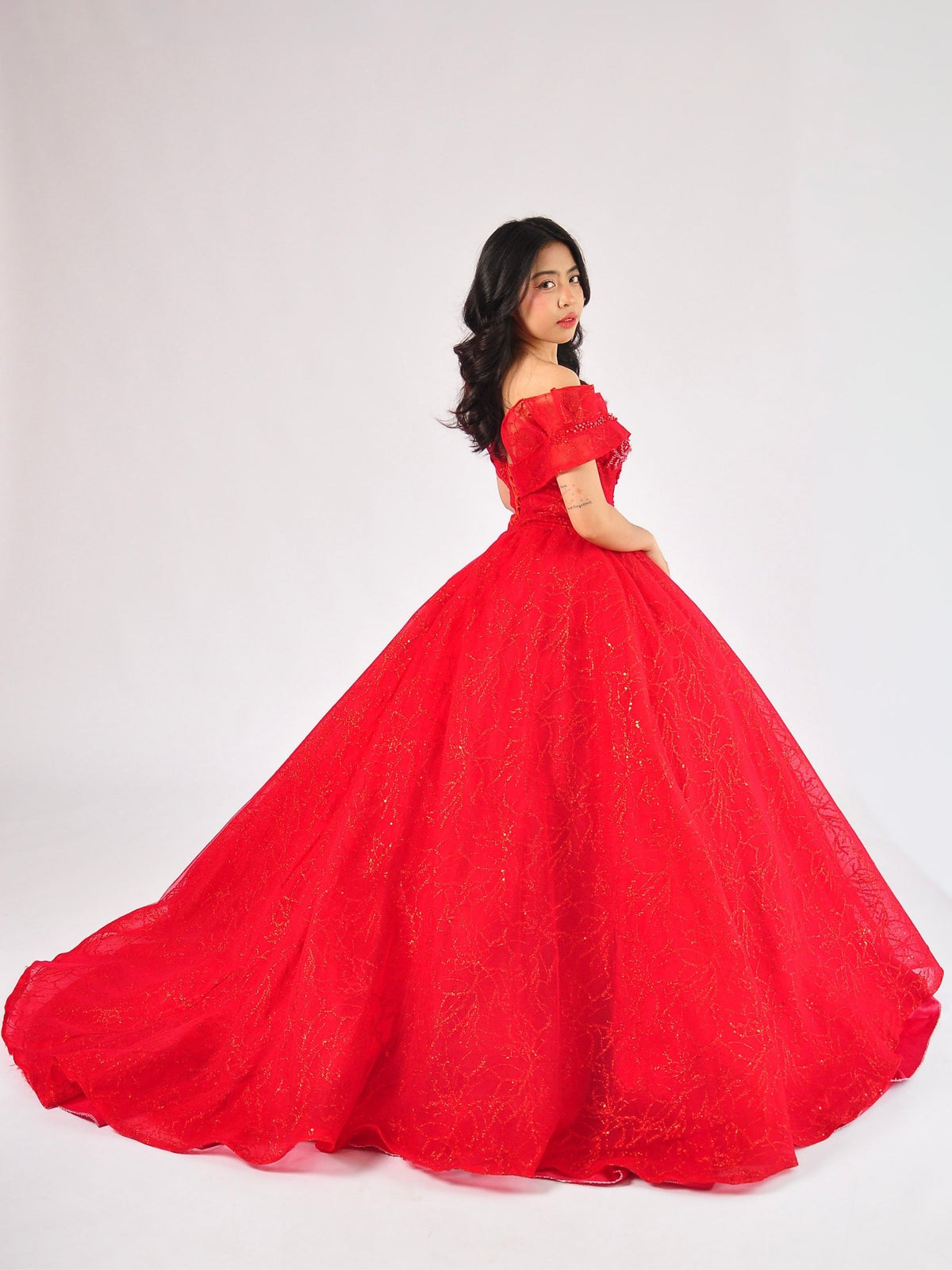 Rosalina Off-Shoulder Ball Gown in Red