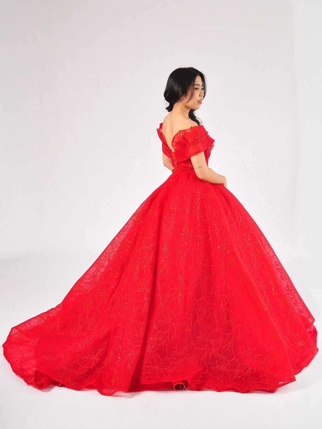 Rosalina Off-Shoulder Ball Gown in Red