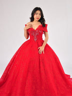 Rosalina Off-Shoulder Ball Gown in Red