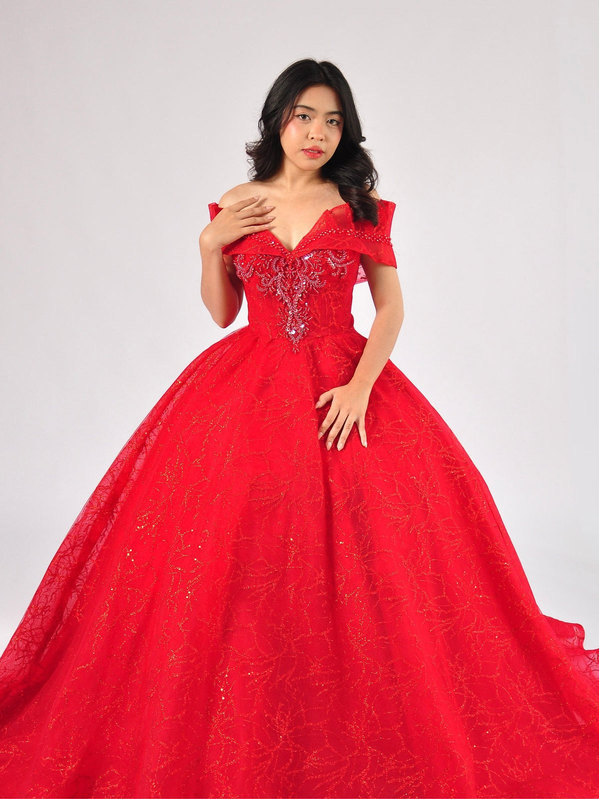 Rosalina Off-Shoulder Ball Gown in Red