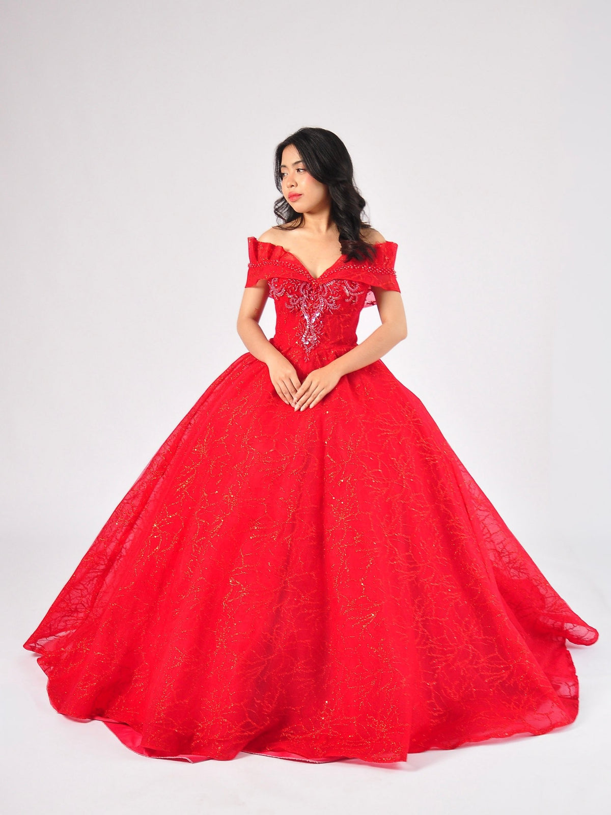 Rosalina Off-Shoulder Ball Gown in Red