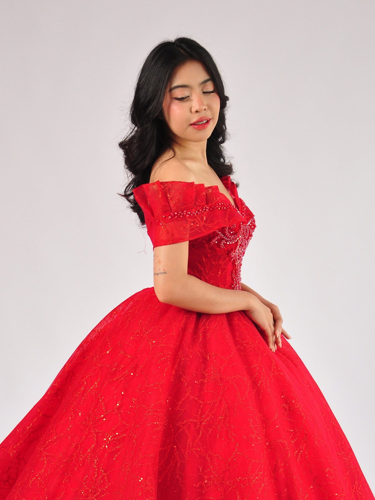 Rosalina Off-Shoulder Ball Gown in Red