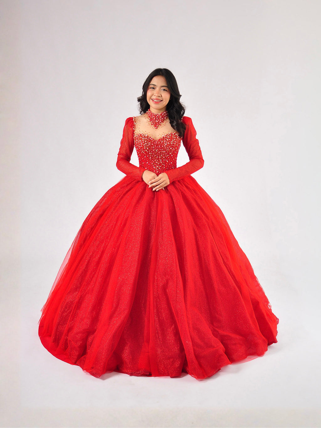 Roselle Sweetheart Beaded Ball Gown in Red