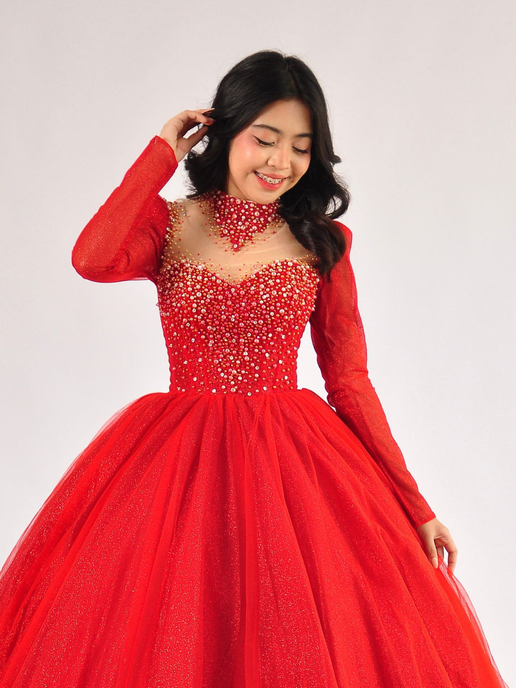 Roselle Sweetheart Beaded Ball Gown in Red