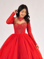 Roselle Sweetheart Beaded Ball Gown in Red