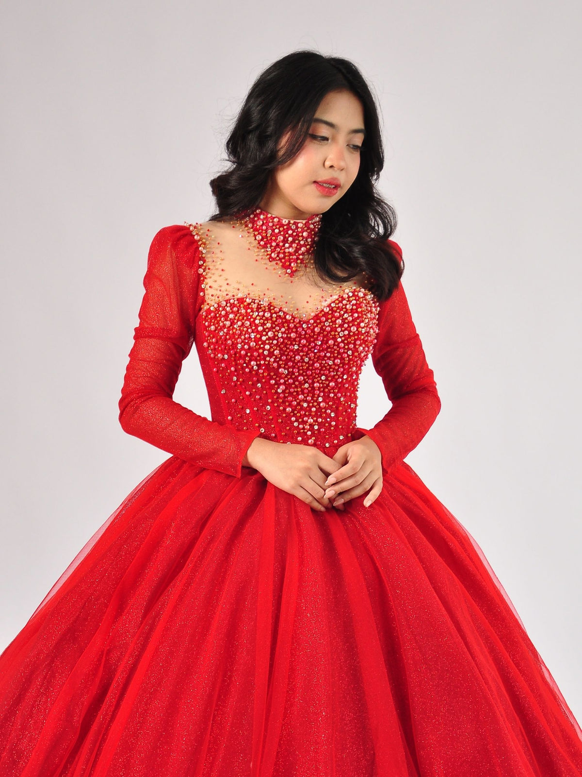 Roselle Sweetheart Beaded Ball Gown in Red