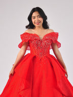 Ruella Off-Shoulder Ball Gown in Red