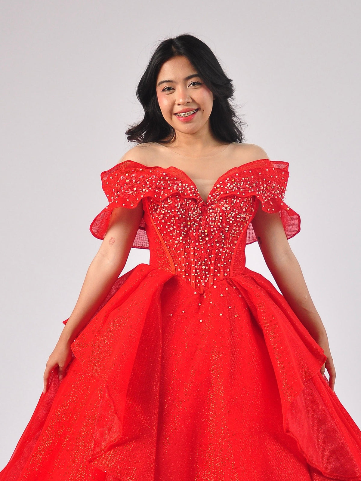 Ruella Off-Shoulder Ball Gown in Red