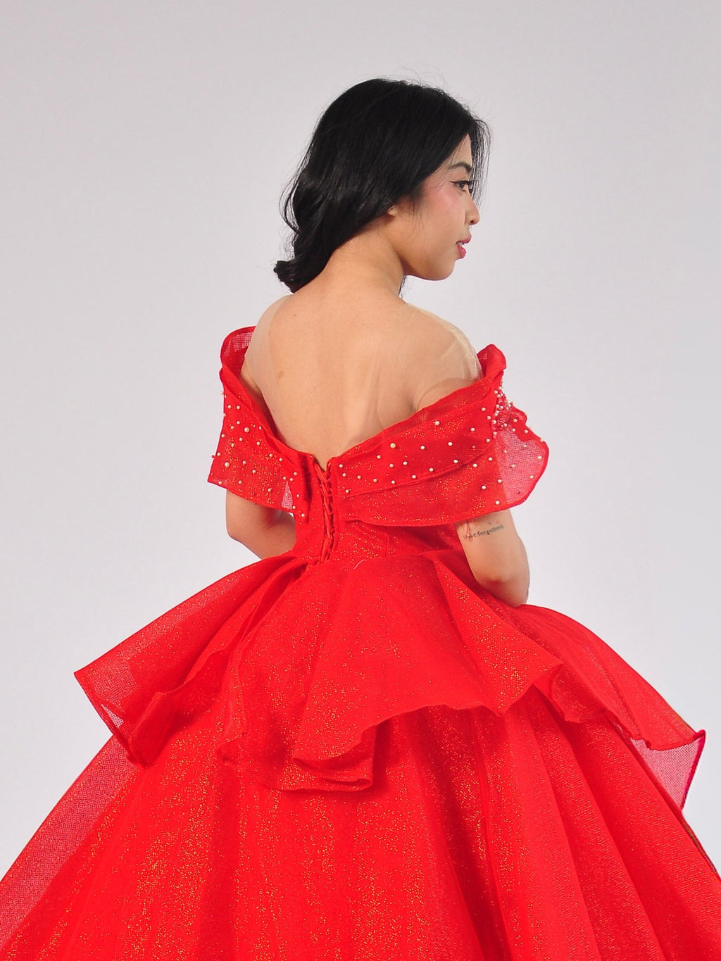 Ruella Off-Shoulder Ball Gown in Red