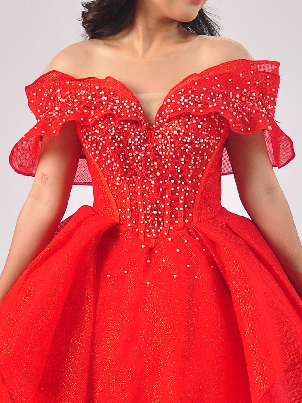 Ruella Off-Shoulder Ball Gown in Red