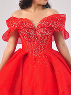 Ruella Off-Shoulder Ball Gown in Red