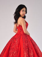 Sandra Ball Gown in Red with Gold Embroidery