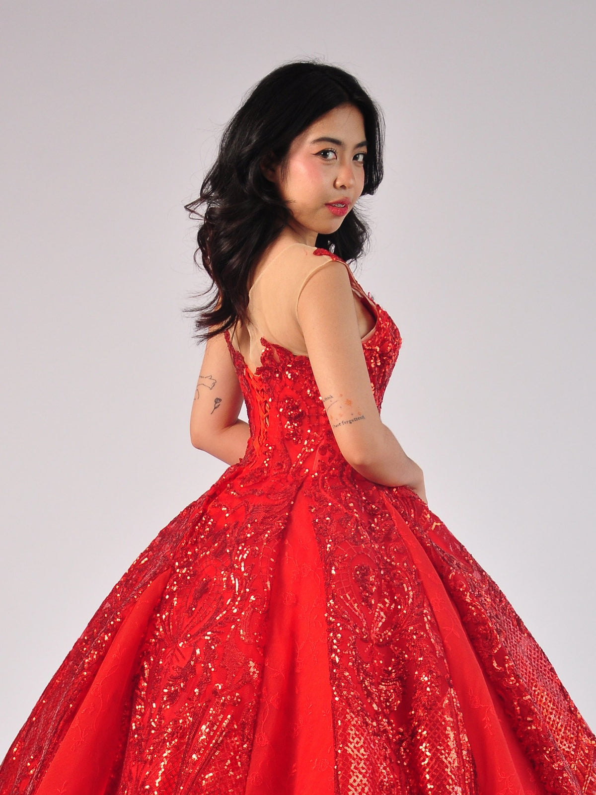 Sandra Ball Gown in Red with Gold Embroidery