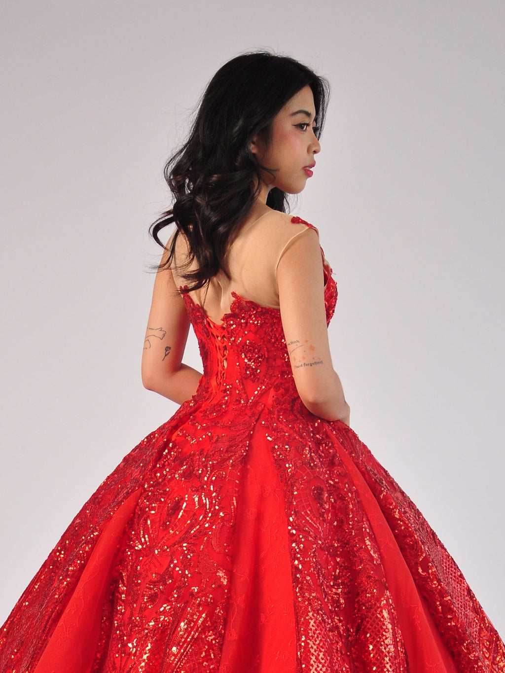Sandra Ball Gown in Red with Gold Embroidery