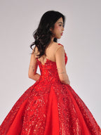 Sandra Ball Gown in Red with Gold Embroidery