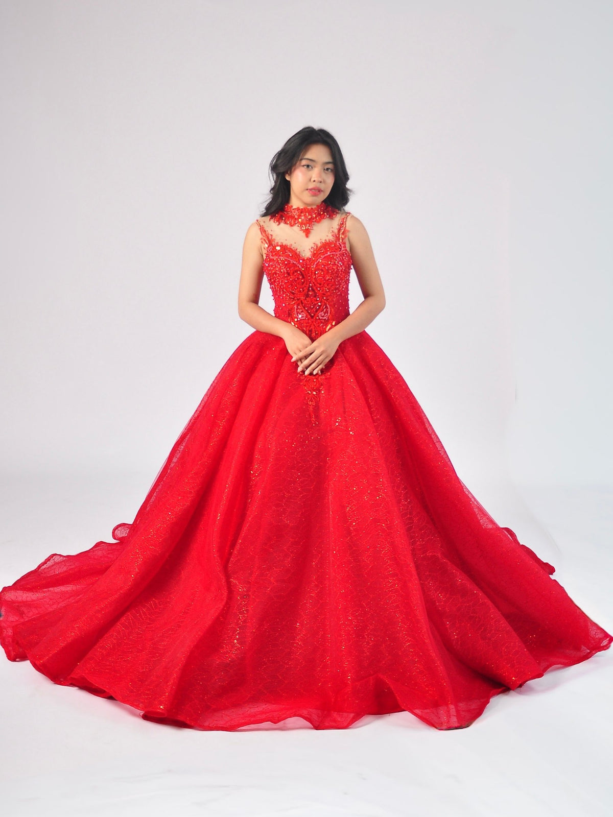 Sophia High-Neck Ball Gown in Red