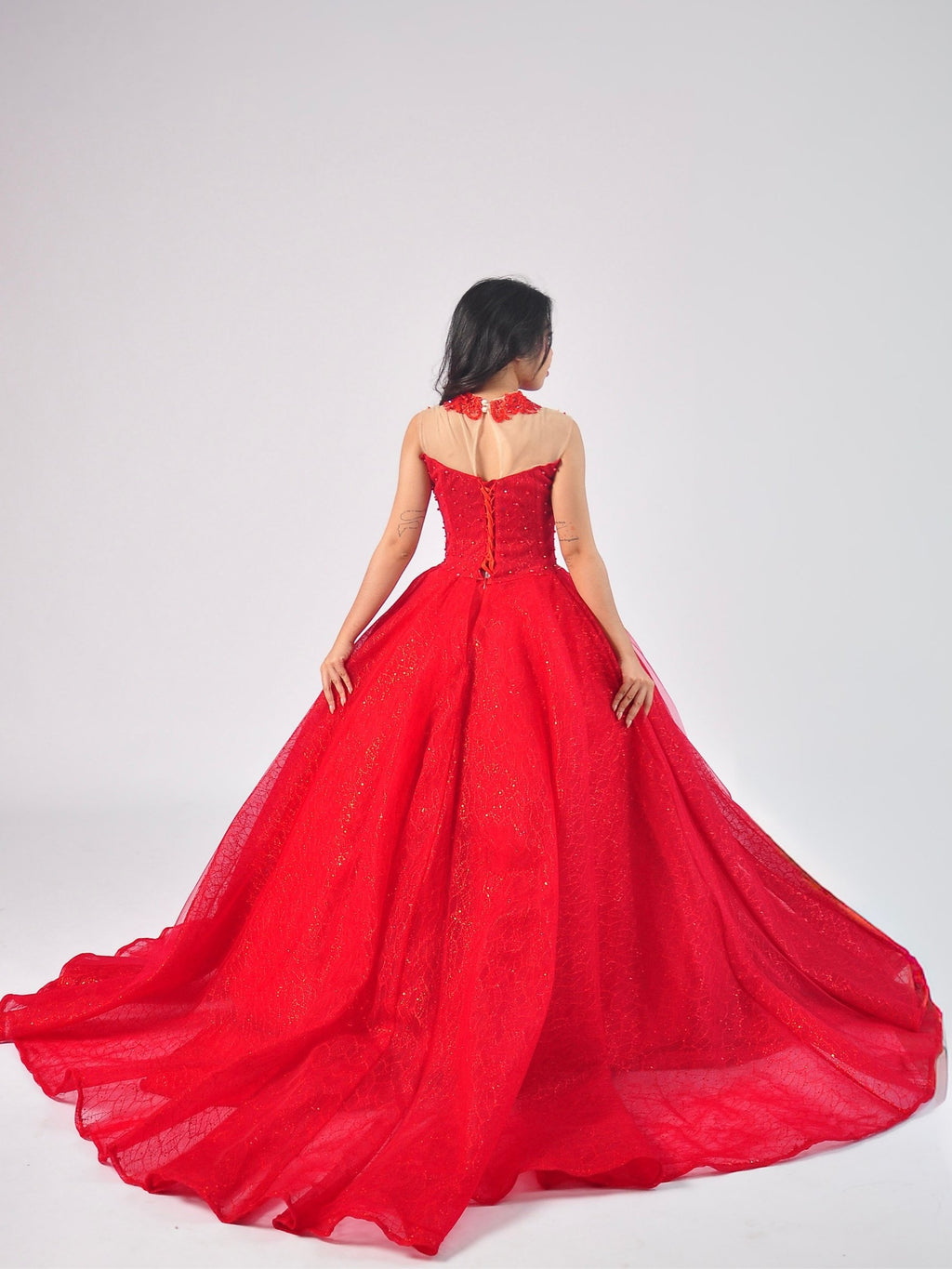 Sophia High-Neck Ball Gown in Red