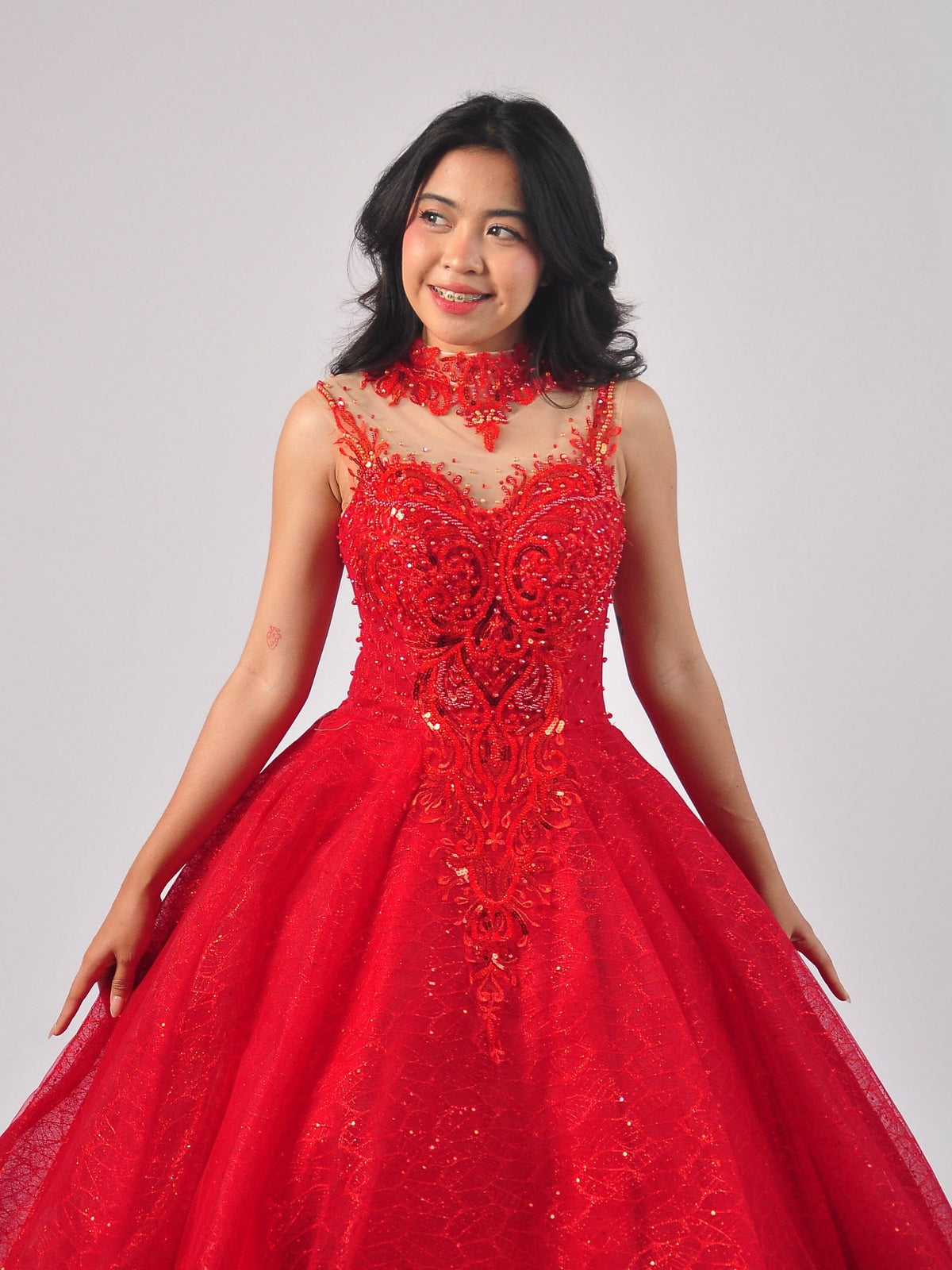 Sophia High-Neck Ball Gown in Red