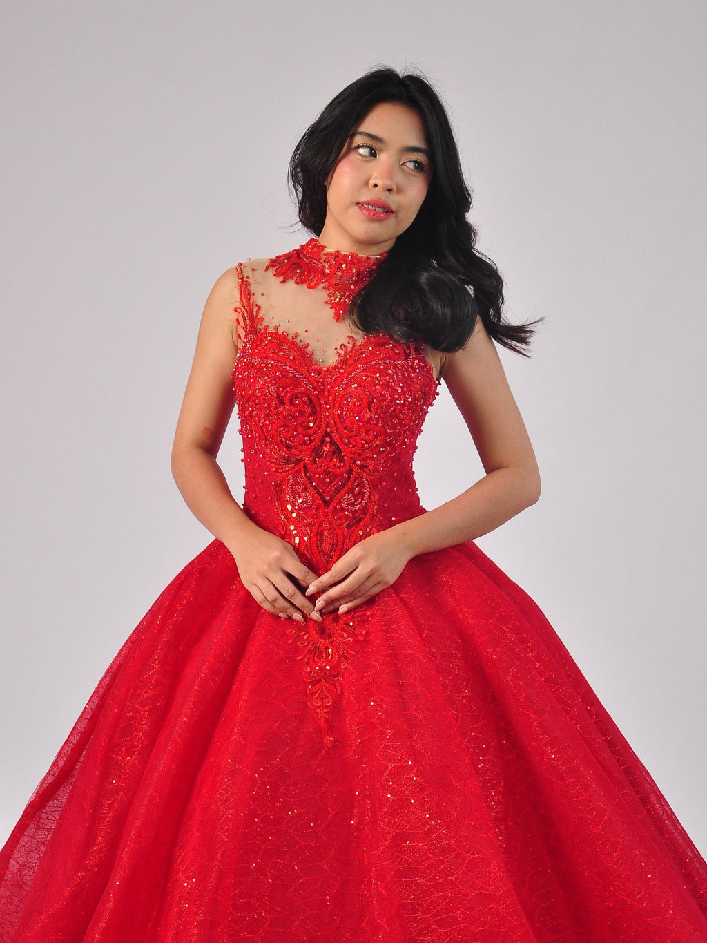 Sophia High-Neck Ball Gown in Red