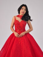 Sophia High-Neck Ball Gown in Red