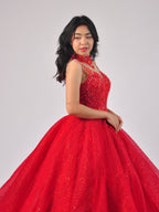 Sophia High-Neck Ball Gown in Red