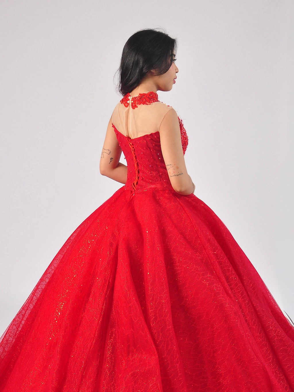 Sophia High-Neck Ball Gown in Red