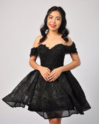 Valerie Beaded Tulle Mini Gown in Black